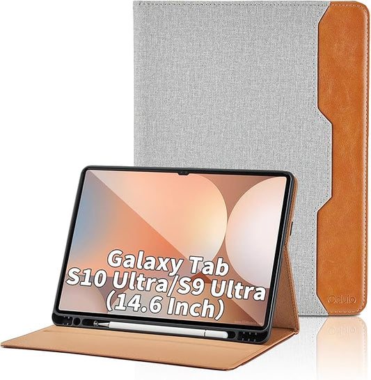 Case for Samsung Galaxy Tab S10 Ultra 2024/S9 Ultra 2023 14.6-Inch, Model SM-X920/X926B/X910/X916B, PU Leather Business Folio Cover with S Pen Holder and Pocket, Gray