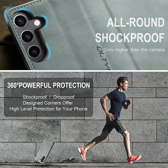 QLTYPRI Case for Samsung Galaxy S24, Vintage PU Leather Wallet Case Card Slot Kickstand Magnetic Closure Shockproof Flip Folio Case Cover for Samsung Galaxy S24 - Grey