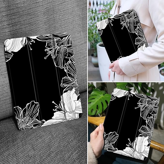 MEEgoodo Case for Samsung Galaxy Tab A9 Plus 11 inch Cover 2024 2023 with S Pen Holder, A9+ Smart Tablet Cases with Leather Trifold Stand+Soft TPU Back Shell+Smart Auto Wake/Sleep, Lily Floral