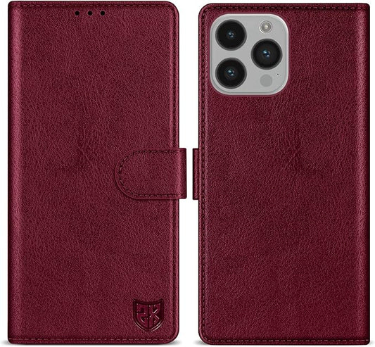 ZZXX for iPhone 14 Pro Wallet Case with [RFID Blocking] Card Slot Kickstand Magnetic Closure Leather Flip Fold Protective Phone Case for iPhone 14 Pro Case Wallet(Wine Red-6.1 inch)