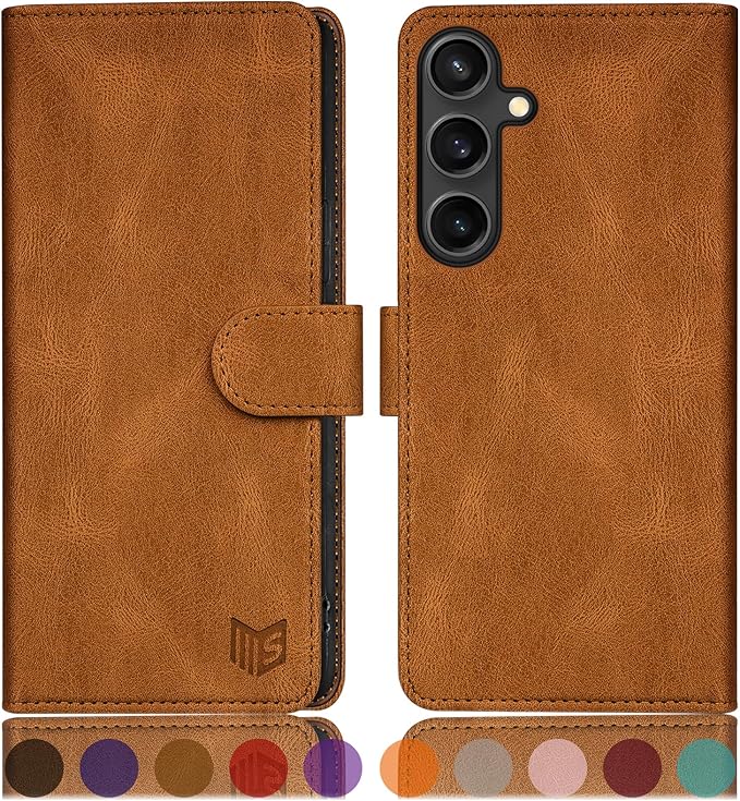 SUANPOT Compatible with Samsung Galaxy S25 FE 5G Wallet case with RFID Blocking Credit Card Holder,Flip Book PU Leather Protective Cover Men Women for Samsung S25 FE case Light Coffee
