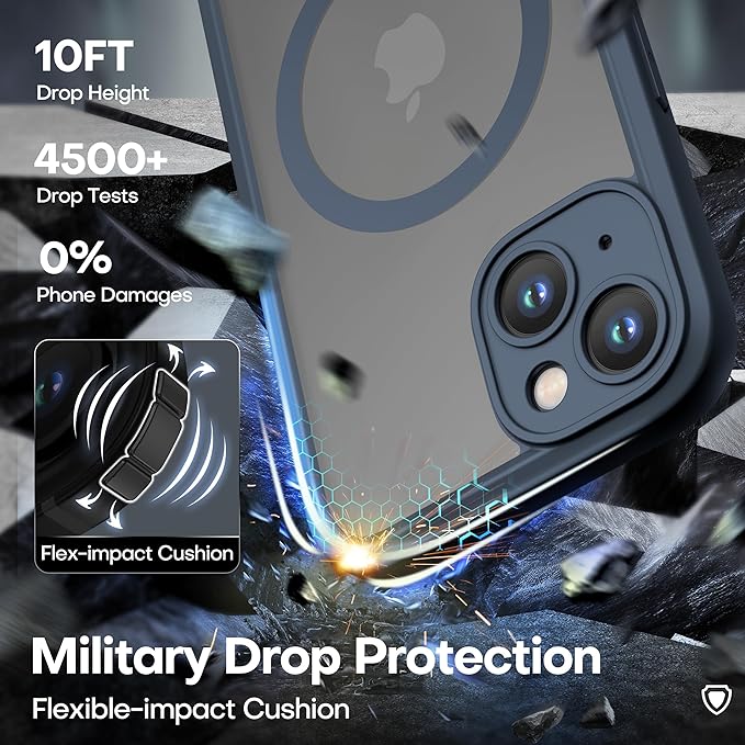 ImpactStrong Magnetic Guard Designed for iPhone 13 Case [Camera Protection] [Military Grade Drop Tested] [Compatible with MagSafe] Slim Translucent Matte Phone Case (6.1") - Navy Blue