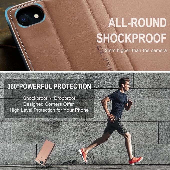 QLTYPRI Case for iPhone 16e, Vintage PU Leather Wallet Case Card Slot Kickstand Magnetic Closure Shockproof Flip Folio Cover for iPhone 16e - Rose Gold