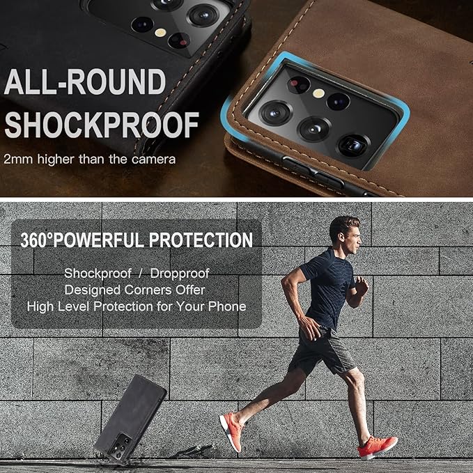 for Samsung Galaxy S21 Ultra Case, Flip Wallet Leather Case with Card Holder Magnetic Closure Shockproof Kickstand Protective Phone Cases Cover for Samsung S21 Ultra,Black