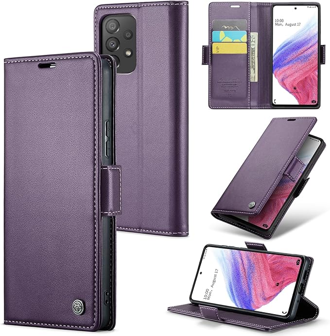 for Samsung Galaxy A53 5G Case, Premium PU Leather Wallet Case Flip Cover with [RFID Blocking][Card Holder][Stand Function] Shockproof Protective for Samsung Galaxy A53, Purple