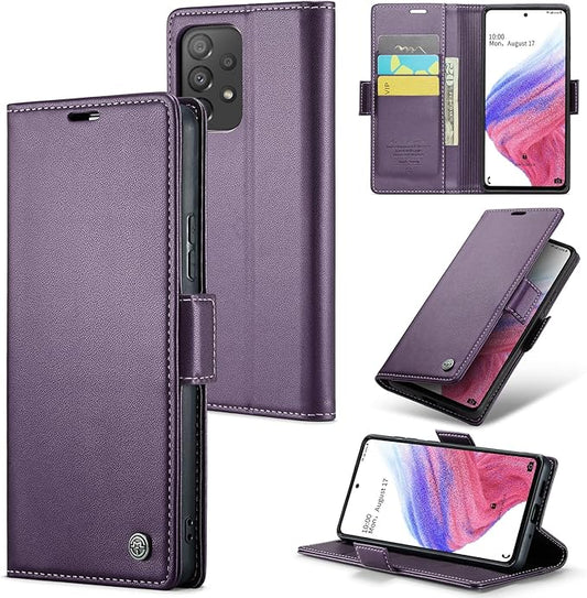 for Samsung Galaxy A53 5G Case, Premium PU Leather Wallet Case Flip Cover with [RFID Blocking][Card Holder][Stand Function] Shockproof Protective for Samsung Galaxy A53, Purple