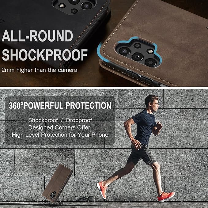 for Samsung Galaxy A13 4G/5G Case, Flip Wallet Leather Case with Card Holder Magnetic Closure Shockproof Kickstand Protective Phone Cases Cover for Samsung Galaxy A04s,Coffee