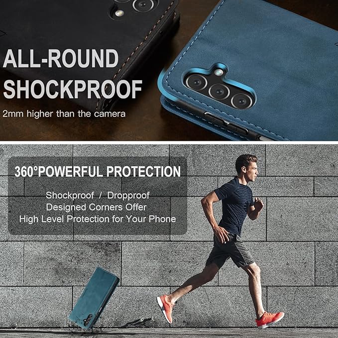 for Samsung Galaxy A14 4G/5G Case, Flip Wallet Leather Case with Card Holder Magnetic Closure Shockproof Kickstand Protective Phone Cases Cover for Galaxy A14 Phone Cover,Blue-Green