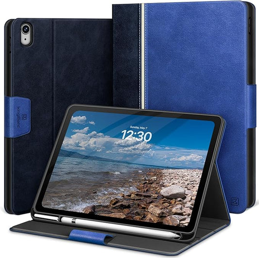 KingBlanc Case for iPad (A16) 11th Generation 11-inch 2025, iPad 10th Generation 10.9" 2022 with Pencil Holder, Vegan Leather Protective Stand Cover, Auto Sleep Wake, Multi-Angle Viewing/Typing, Blue
