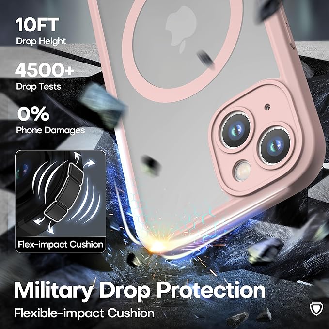ImpactStrong Magnetic Guard Designed for iPhone 13 Case [Camera Protection] [Military Grade Drop Tested] [Compatible with MagSafe] Slim Translucent Matte Phone Case (6.1") - Pink