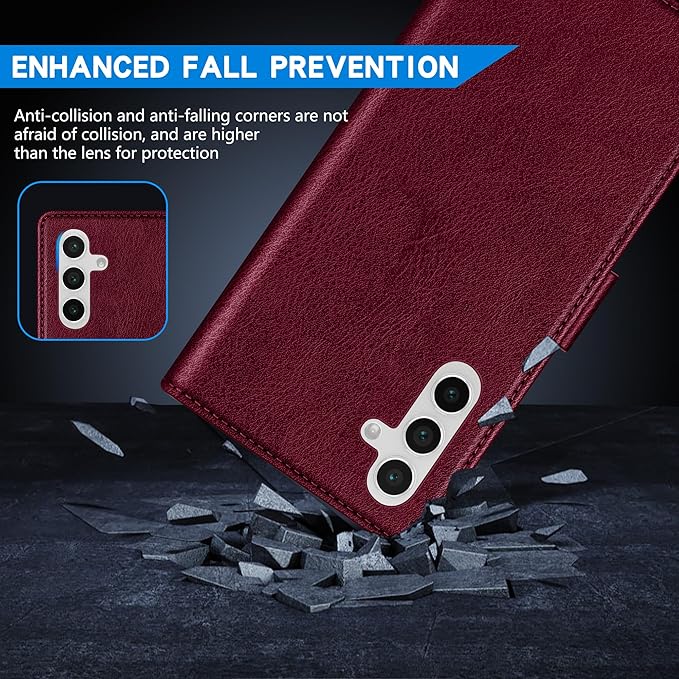 ZZXX for Samsung Galaxy S25 Plus Wallet Case with [RFID Blocking] Card Slot Kickstand Magnetic Closure Leather Flip Fold Protective Phone Case for Galaxy S25 Plus 5G Case Wallet(Wine Red-6.6 inch)