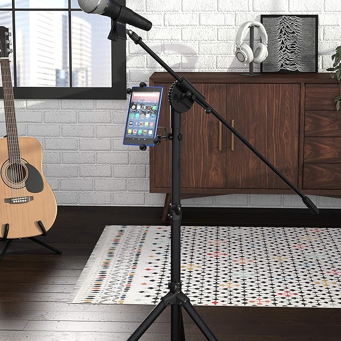 Amazon Basics Adjustable Tablet/iPad Mic Stand Holder for Music Performance, Black