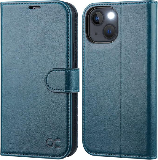 OCASE Compatible with iPhone 14 Wallet Case, PU Leather Flip Folio Case with Card Holders RFID Blocking Kickstand [Shockproof TPU Inner Shell] Phone Cover 6.1 Inch 2022 (Peacock Blue)