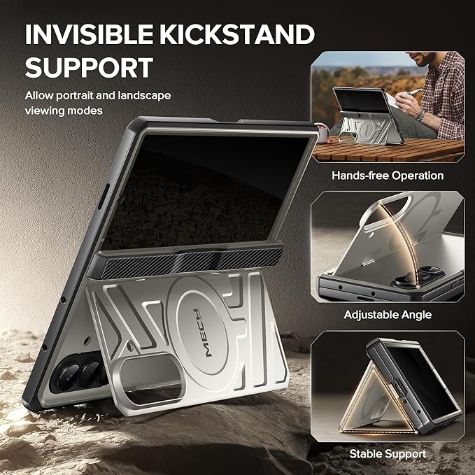 TONGATE for Galaxy Z Fold 7 Case with Privacy Screen Protector, [Compatible with MagSafe][Anti Spy] Shockproof Phone Case, Built-in Stand & Belt Clip & Hinge Cover for Samsung Z Fold 7 2025 8", Tigray