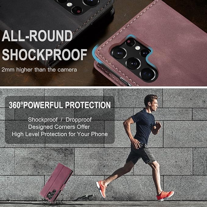 SINIANL for Samsung Galaxy S24 Ultra Case Wallet, Leather Book Folding Flip Cover with Kickstand Card Holders Slots Leather Case for Galaxy S24 Ultra Wine Red