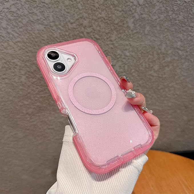 Designed for iPhone 17 Case,[Compatible with Magsafe] [Non-Yellowing] [Without Screen Protector] Shockproof/Dust/Drop Proof 3-Layer Full Body Protection Rugged Heavy Duty Cover, Pink Glitter