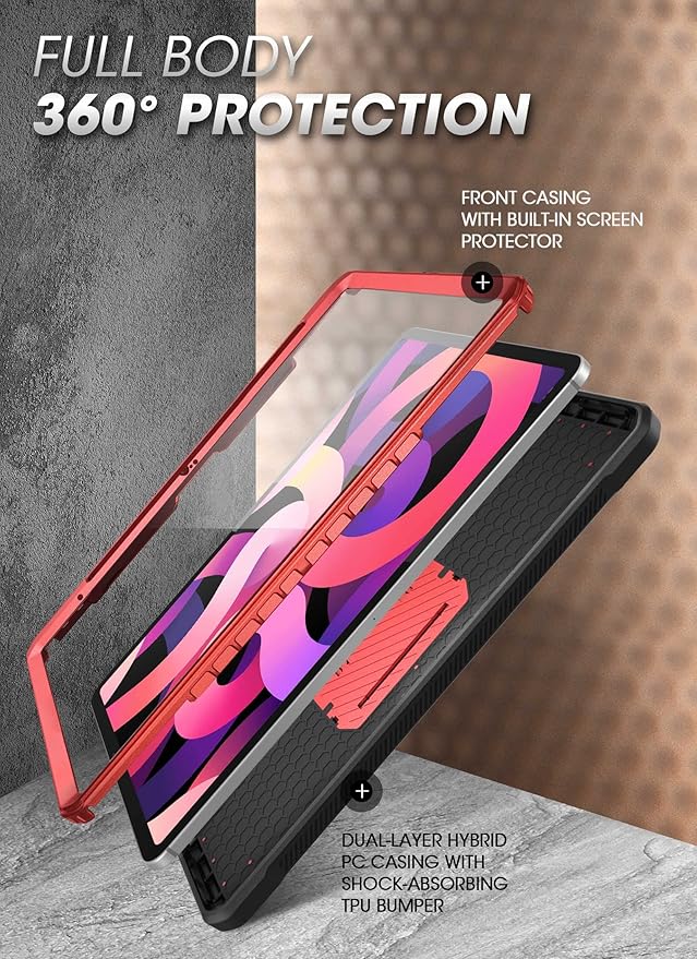 SUPCASE for iPad 11th Gen A16 Chip 11 Inch 2025 Case with Screen Protector (Unicorn Beetle Pro), [Built-in Stand & Pencil Holder] Heavy Duty Protective Cover for iPad 10th Gen 10.9 Inch 2022, Ruddy