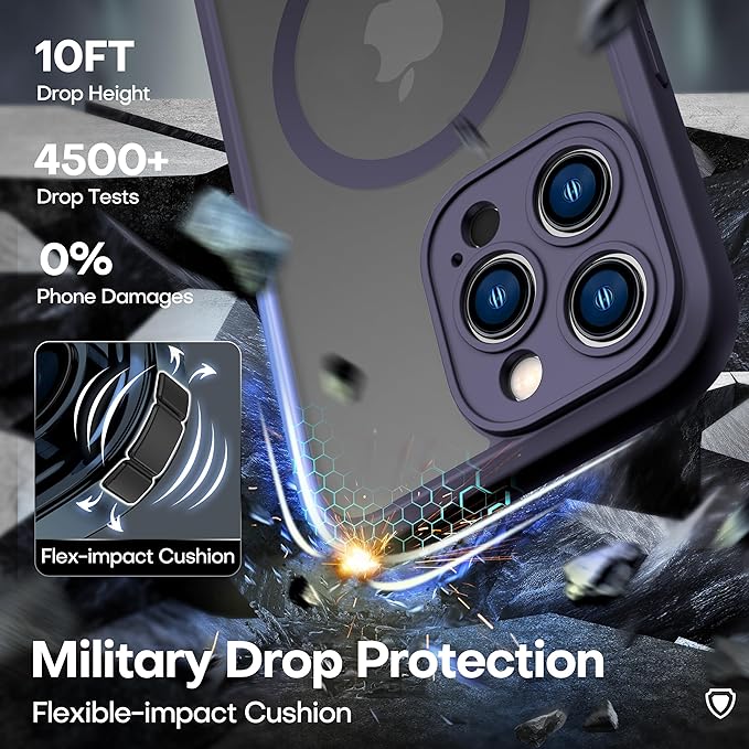 ImpactStrong Magnetic Guard Designed for iPhone 14 Pro Max Case [Camera Protection] [Military Grade Drop Tested] [Compatible with MagSafe] Slim Translucent Matte Phone Case (6.7") - Dark Purple