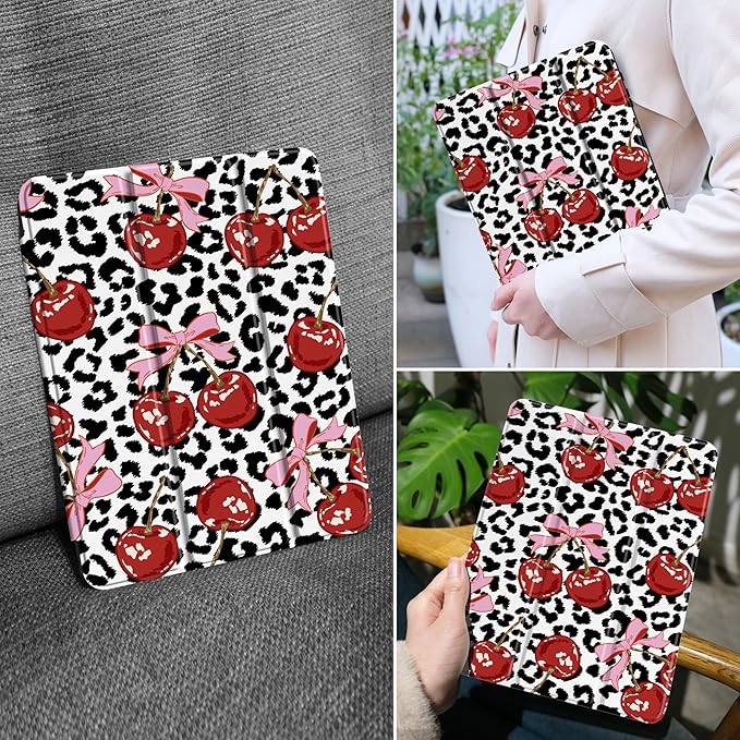 MEEgoodo Case for Samsung Galaxy Tab A9 Plus 11 inch Cover 2024 2023 with S Pen Holder, A9+ Smart Tablet Cases with Leather Trifold Stand+Soft TPU Back Shell+Smart Auto Wake/Sleep, Leopard & Cherry