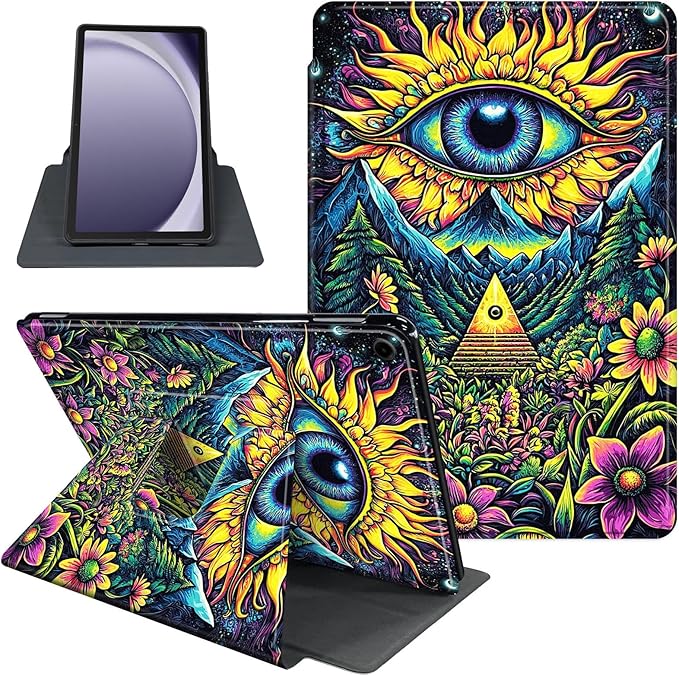 Case for Samsung Galaxy Tab A9 8.7 Inch 2023 Tablet Case, 360 Degree Rotating Folio Stand Smart Cover for Samsung Galaxy Tab A9 Tablet, Auto Sleep/Wake, Eye Flowers