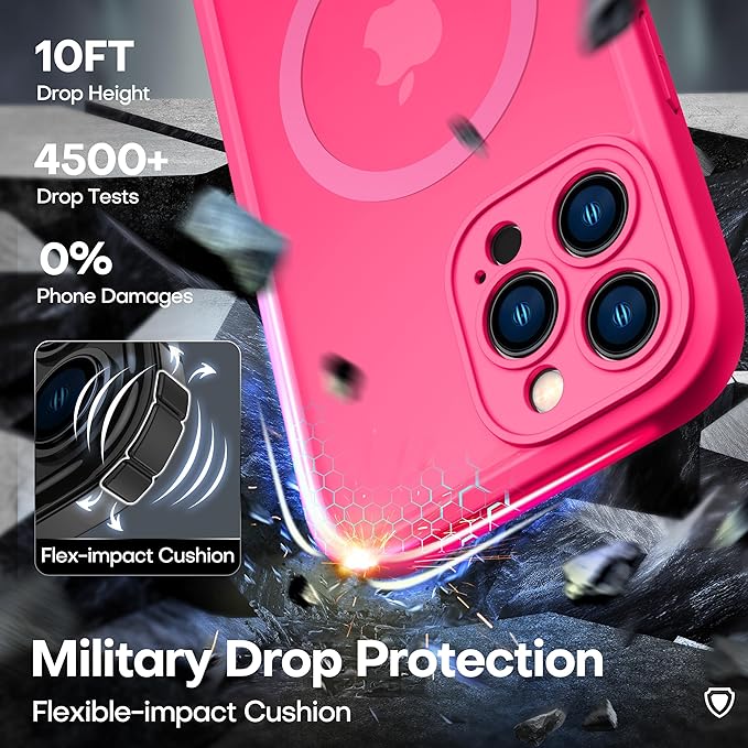 ImpactStrong Magnetic Guard Designed for iPhone 13 Pro Max Case [Camera Protection] [Military Grade Drop Tested] [Compatible with MagSafe] Slim Translucent Matte Phone Case (6.7") - Hot Pink