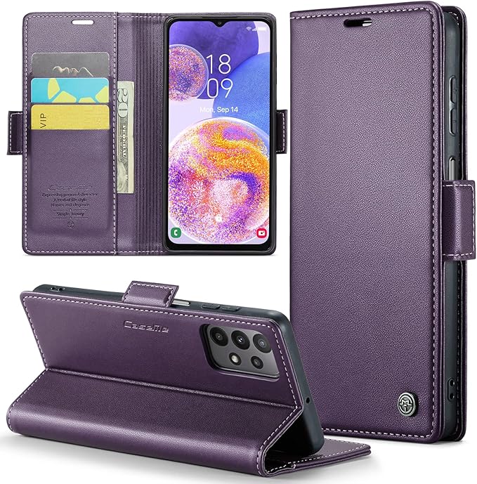 for Samsung Galaxy A23 4G/5G Case, Premium PU Leather Wallet Case Flip Cover with [RFID Blocking][Card Holder][Stand Function] Shockproof Protective for Samsung Galaxy A23, Purple