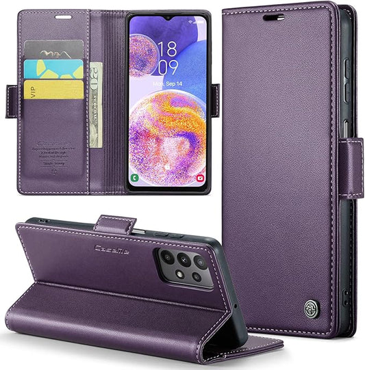 for Samsung Galaxy A23 4G/5G Case, Premium PU Leather Wallet Case Flip Cover with [RFID Blocking][Card Holder][Stand Function] Shockproof Protective for Samsung Galaxy A23, Purple