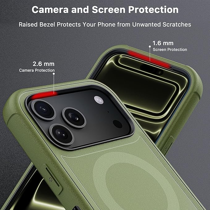 M MYBAT PRO for iPhone 17 Pro Case with Belt Clip Holster, [Compatible with Magsafe] w/Screen Protector, Anti-Drop,Shockproof, w 360°Rotating Kickstand,Heavy Duty Protection (Army Green)
