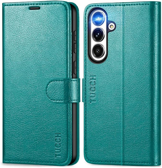 TUCCH Wallet Case for Galaxy S25 FE, Magnetic PU Leather Kickstand [RFID Blocking] 4 Card Slots Folio Phone Cover with [TPU Shockproof Inner Shell] (6.7") 2025, Cyan