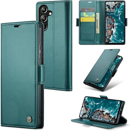for Samsung Galaxy A16 5G/4G Case, Premium PU Leather Wallet Case Flip Cover with [RFID Blocking][Card Holder][Stand Function] Shockproof Protective for Samsung Galaxy A16, Blue-Green