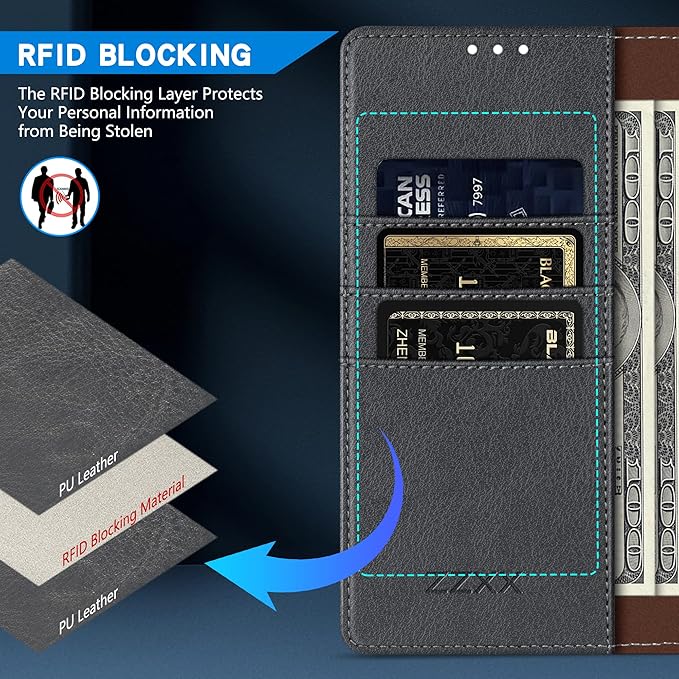 ZZXX for iPhone 14 Plus Wallet Case with [RFID Blocking] Card Slot Kickstand Magnetic Closure Leather Flip Fold Protective Phone Case for iPhone 14 Plus Case Wallet(Grey-6.7 inch)