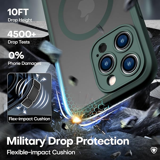 ImpactStrong Magnetic Guard Designed for iPhone 14 Pro Max Case [Camera Protection] [Military Grade Drop Tested] [Compatible with MagSafe] Slim Translucent Matte Phone Case (6.7") - Dark Green
