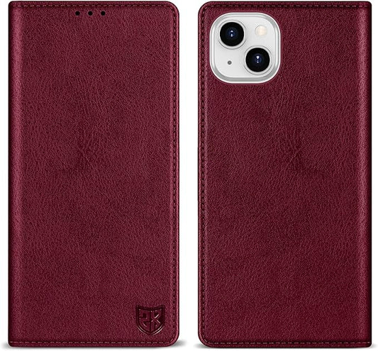 ZZXX for iPhone 15 Wallet Case with [RFID Blocking] Card Slot Stand Strong Magnetic Leather Flip Fold Protective Phone Case for iPhone 15 Case Wallet(Wine Red-6.1 inch)