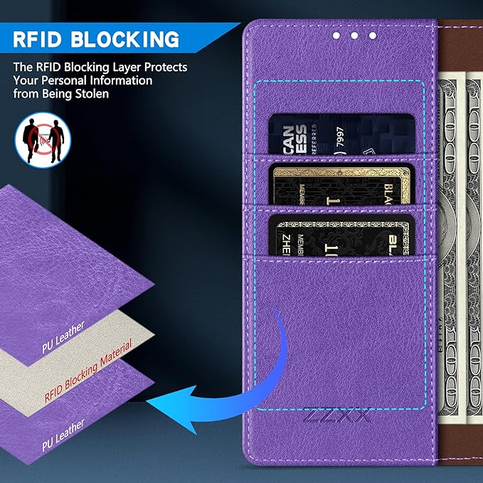 ZZXX for Samsung Galaxy S25 Ultra Wallet Case with [RFID Blocking] Card Slot Kickstand Magnetic Closure Leather Flip Fold Protective Phone Case for Galaxy S25 Ultra 5G Case Wallet(Purple-6.8 inch)