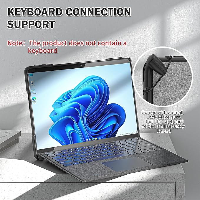 BRAECNstock for Microsoft Surface Pro 11/10/ 9 Case 13", Rugged Protective Case with Rotating Stand & Hand Strap, Pencil Holder, Compatible with Type Cover Keyboard, Black