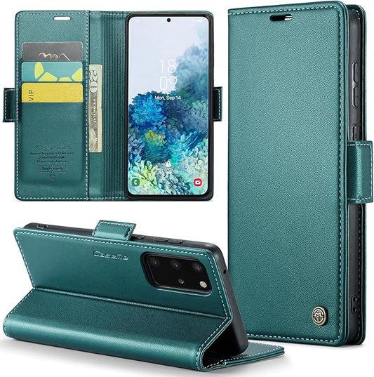 Case for Samsung Galaxy S20 Plus Wallet Case, RFID Blocking PU Leather Flip Folio Cover Card Holder Kickstand Shockproof Phone Case Compatible with Samsung Galaxy S20 Plus, Blue Green