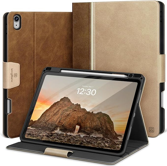 KingBlanc for iPad Air 11-inch Case M3 (2025) / M2 (2024), iPad Air 5th/4th Generation (2022/2020, 10.9") with Pencil Holder, Vegan Leather Stand Cover, Auto Sleep Wake, Viewing/Typing Angle, Beige