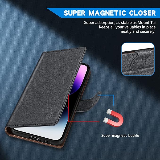 ZZXX for iPhone 14 Pro Max Wallet Case with [RFID Blocking] Card Slot Kickstand Magnetic Closure Leather Flip Fold Protective Phone Case for iPhone 14 Pro Max Case Wallet(Grey-6.7 inch)