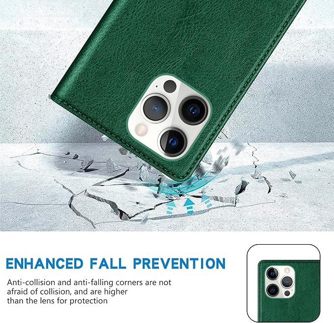 ZZXX for iPhone 15 Pro Wallet Case with [RFID Blocking] Card Slot Stand Strong Magnetic Leather Flip Fold Protective Phone Case for iPhone 15 Pro Case Wallet(Green-6.1 inch)