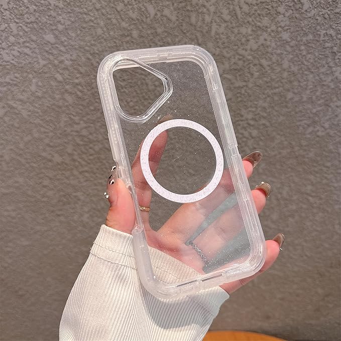 Designed for iPhone 17 Case,[Compatible with Magsafe] [Non-Yellowing] [Without Screen Protector] Shockproof/Dust/Drop Proof 3-Layer Full Body Protection Rugged Heavy Duty Cover, Clear Glitter