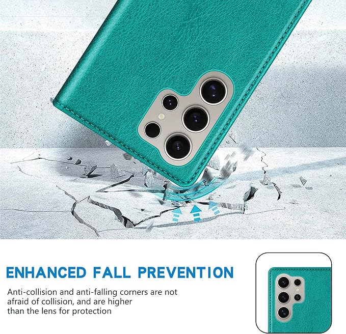 ZZXX for Samsung Galaxy S25 Ultra Wallet Case with [RFID Blocking] Card Slot Stand Strong Magnetic Leather Flip Fold Protective Phone Case for Samsung Galaxy S25 Ultra Case Wallet(Lake Blue-6.8 inch)