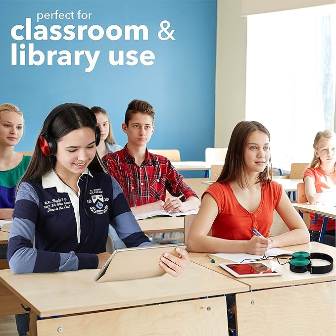 Classroom Headphones-Bulk 25-Pack, Student On Ear Comfy Swivel Earphones for Library, School, Airplane, Kids-for Online Learning and Travel, HQ Stereo Sound 3.5mm Jack (Black Set)