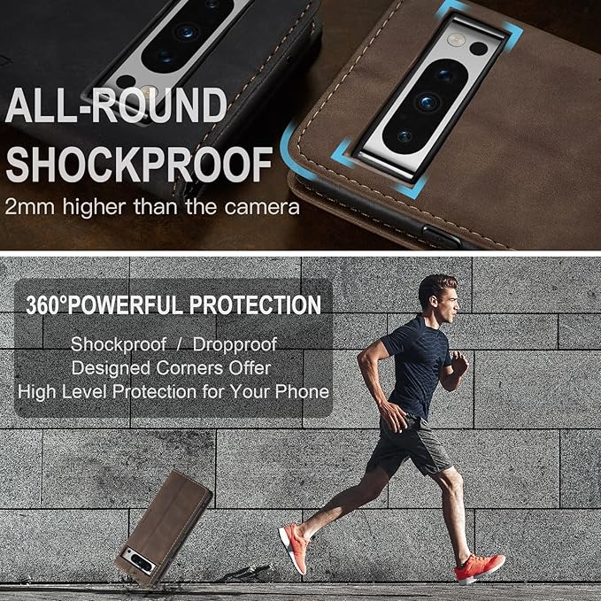 for Google 8 Pro Case, Flip Wallet Leather Case with Card Holder Magnetic Closure Shockproof Kickstand Protective Phone Cases Cover for Google 8 Pro,Coffee