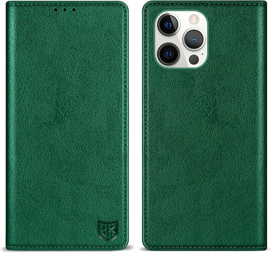 ZZXX for iPhone 15 Pro Wallet Case with [RFID Blocking] Card Slot Stand Strong Magnetic Leather Flip Fold Protective Phone Case for iPhone 15 Pro Case Wallet(Green-6.1 inch)