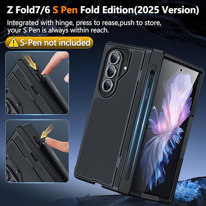 Oterkin Magnetic for Samsung Galaxy Z Fold 7 Case Built-in Screen Protector [Thinner S Pen Holder & Kickstand] [Fit for MagSafe] [Hinge Protection] Full Body Shockproof Phone Case for Z Fold 7, Black
