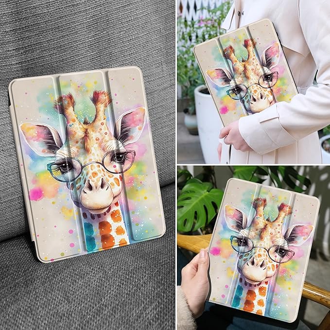 MEEgoodo Case for Samsung Galaxy Tab A9 Plus 11 inch Cover 2024 2023 with S Pen Holder, A9+ Smart Tablet Cases with Leather Trifold Stand+Soft TPU Back Shell+Smart Auto Wake/Sleep, Giraffe