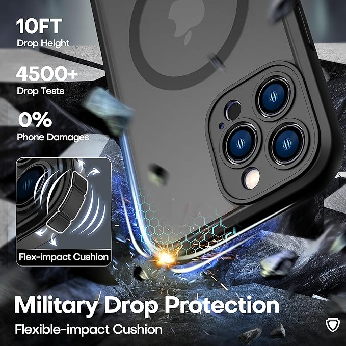ImpactStrong Magnetic Guard Designed for iPhone 13 Pro Max Case [Camera Protection] [Military Grade Drop Tested] [Compatible with MagSafe] Slim Translucent Matte Phone Case (6.7") - Black
