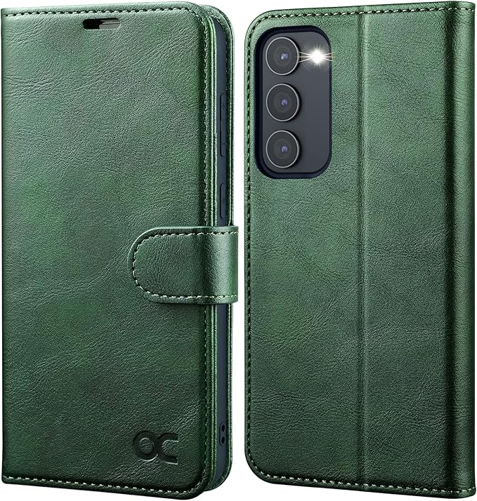 OCASE Compatible with Galaxy S23 5G Wallet Case, PU Leather Flip Folio Case with Card Holders RFID Blocking Kickstand [Shockproof TPU Inner Shell] Phone Cover 6.1 Inch (2023) -Blackish Green