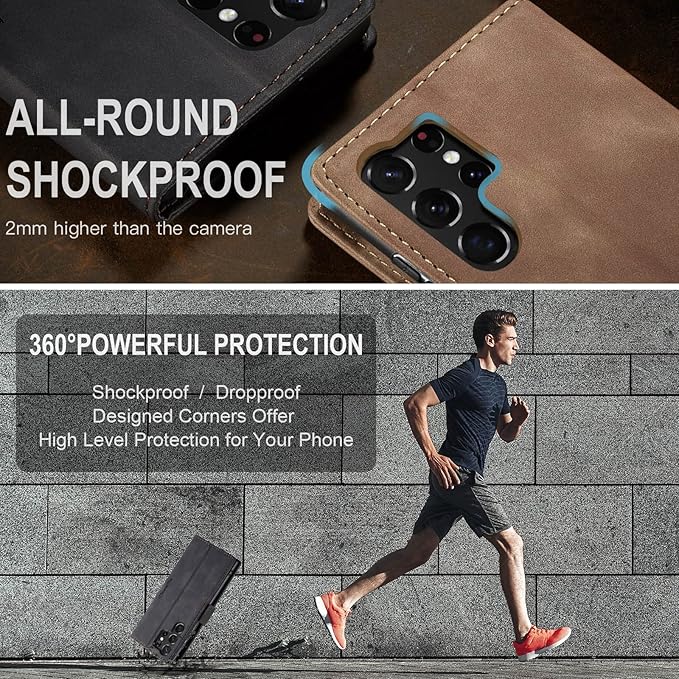 SINIANL for Samsung Galaxy S24 Ultra Case Wallet, Leather Book Folding Flip Cover with Kickstand Card Holders Slots Leather Case for Galaxy S24 Ultra Black