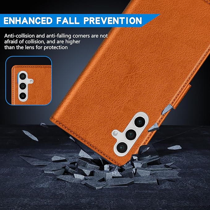 ZZXX for Samsung Galaxy S25 Wallet Case with [RFID Blocking] Card Slot Kickstand Magnetic Closure Leather Flip Fold Protective Phone Case for Samsung Galaxy S25 5G Case Wallet(Brown-6.2 inch)